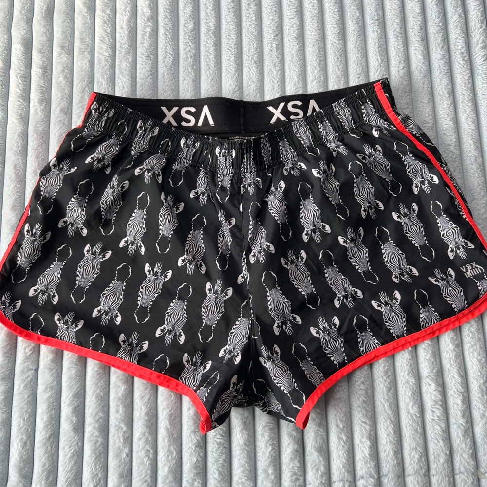 Victoria's Secret Black Zebra Print Athletic Shorts with Red Trim